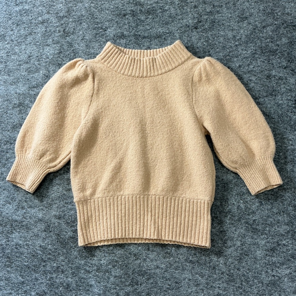 Free People Women's Cozy Tan Turtleneck Quarter Puff Sleeve Sweater Size XS